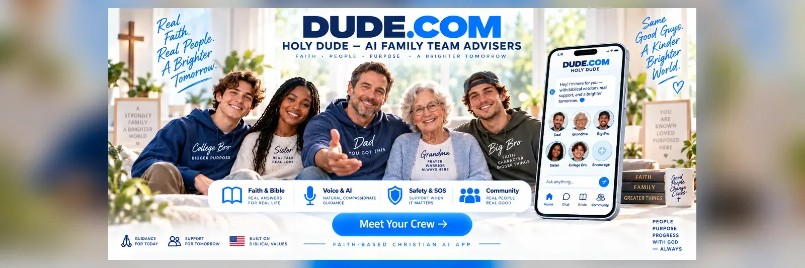 Holy Dude — 16 advisers who listen, talk and pray with you. Free to start.