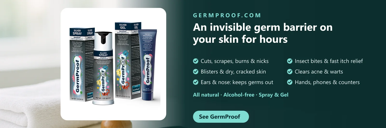 GermProof — an invisible germ barrier on your skin for hours.